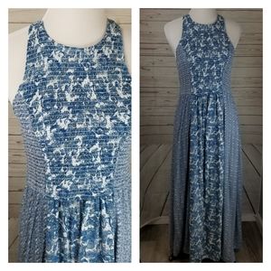 Boho Summer Maxi Prarie Dress Blue Floral XL